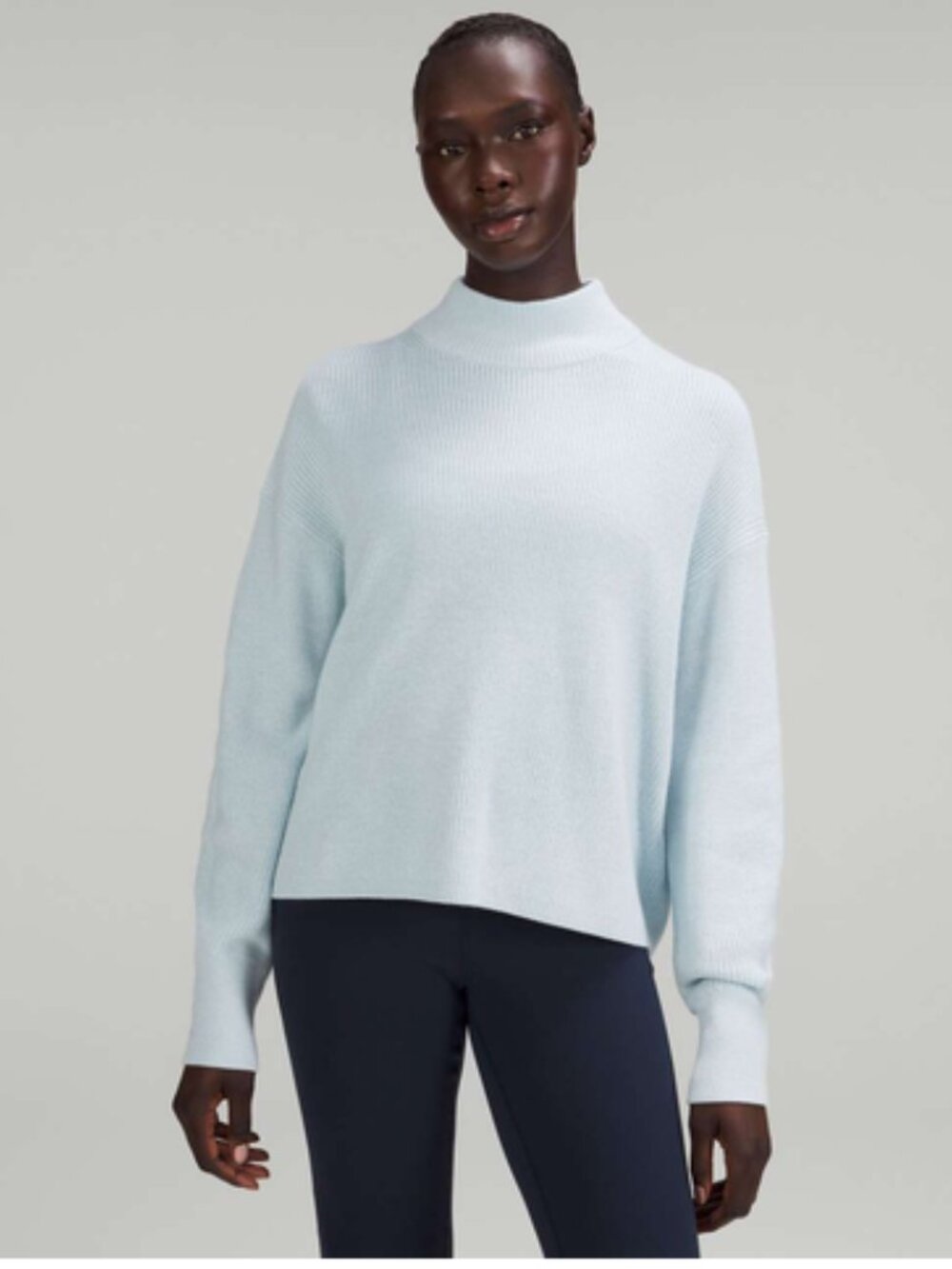 Lululemon Powder Blue Merino Wool Blend Ribbed Turtleneck Sweater Size 8